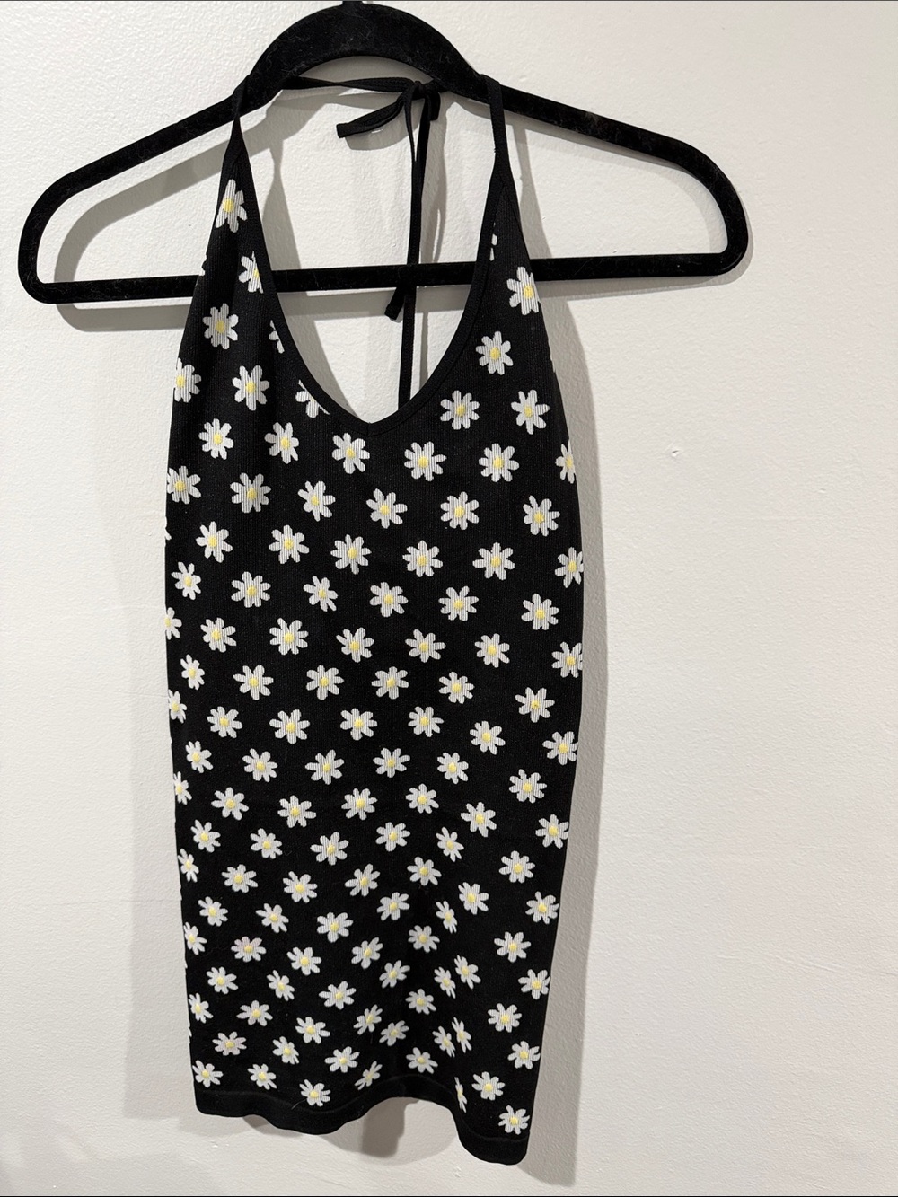 Black Daisy Halter Bodycon Dress